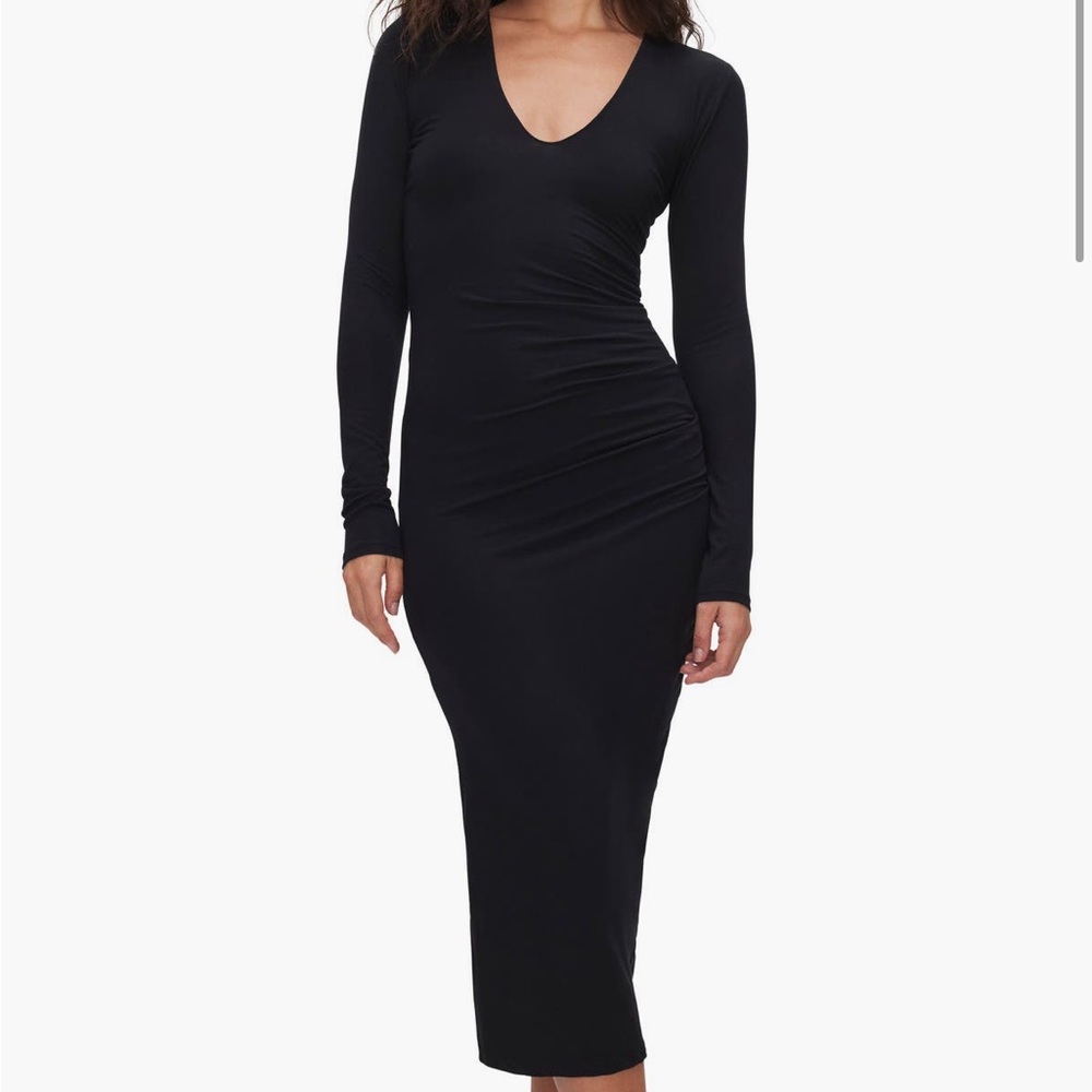 Good American Gathered Side Long Sleeve Dress